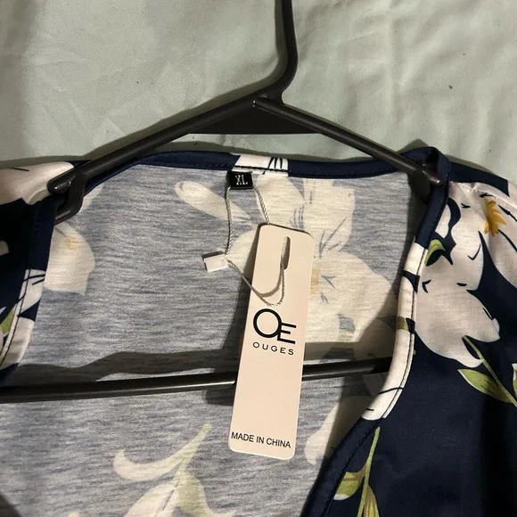 Blue and Cream Casual Sundress with deep V neck fits like a large. - Picture 7 of 12